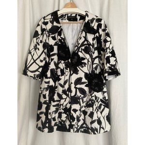 Nine West Black & White Floral Cotton Swing Coat